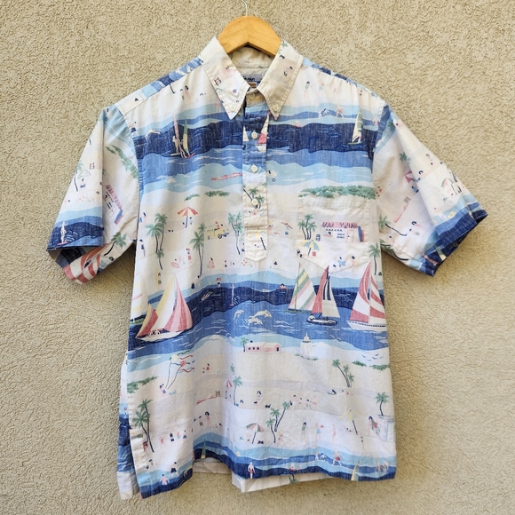 reyn spooner Other - REYN SPOONER Men’s Shirt Large Blue Cotton Reverse Print Hawaiian Sailboats